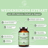 Weidenrinden-Extrakt Kapseln: 250 mg je Kapsel, 25% Salicin, Premium-Qualität, laborgeprüft, ohne Füllstoffe, in nachhaltigem Glas, hergestellt in Deutschland.