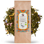 Bio Kräutertee und Grüntee - Probierpaket Sunrise to Sunset: 100 g kraft-Papierbeutel Sonnengruß Bio-Grüntee mit Blüten, Fruchtstücken, Erdbeer-Maracuja-Aroma, Premium, ohne Füllstoffe.