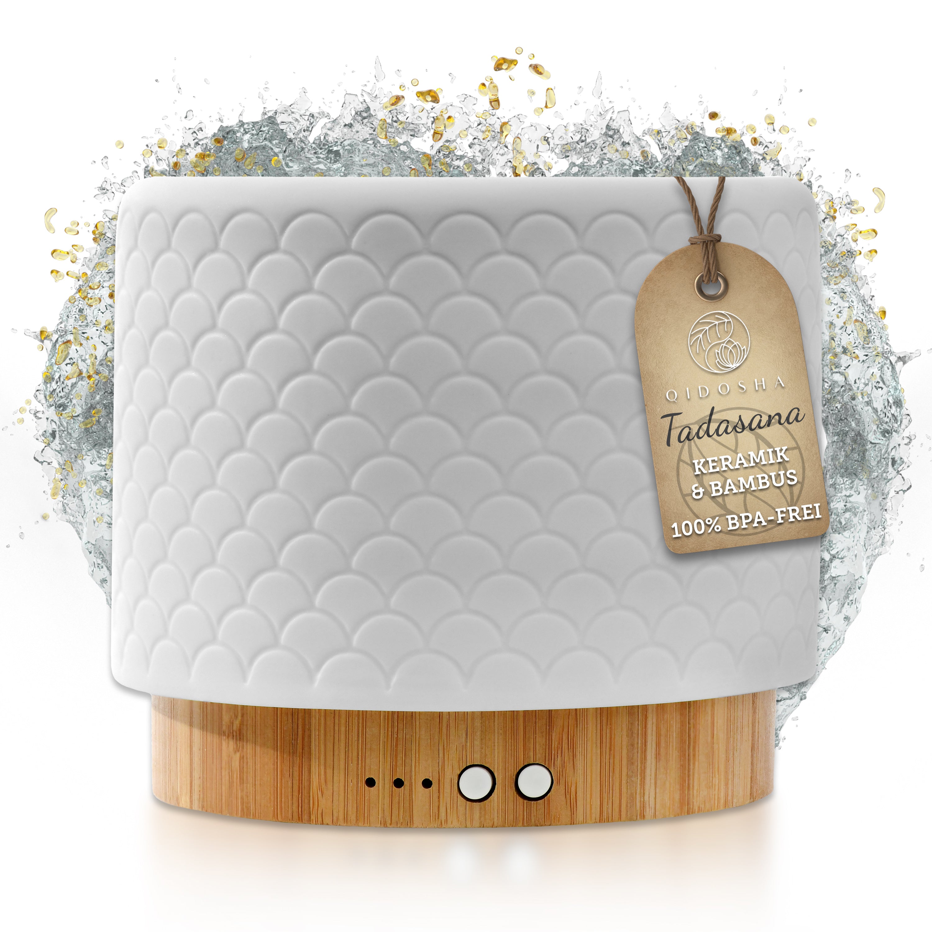 Aroma Diffusor Tadasana: Premium-Luftbefeuchter aus Keramik und Bambus, Testsieger Bestes Design der FAZ. Ultraschall-Technologie, BPA-frei, 280 ml Kapazität, geräuscharm unter 35 dB.