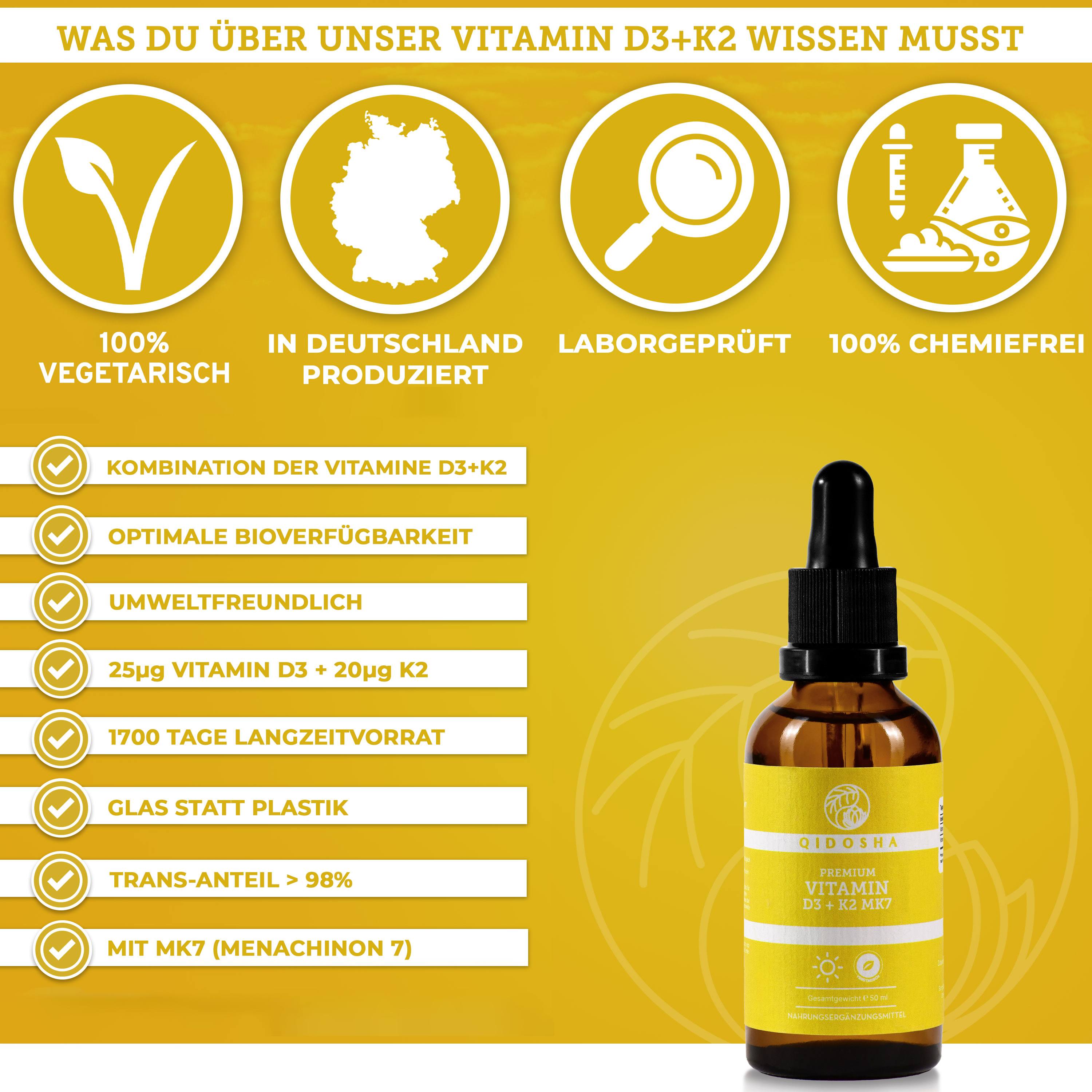 Vitamin D3 (1000 I.E.) & K2 MK7 All-trans Tropfen; Premium-Qualität, laborgeprüft, 1700 Tage Vorrat, ohne Chemie, in Glasflasche, optimal bioverfügbar, vegetarisch, in Deutschland hergestellt.