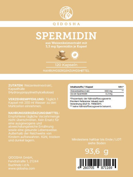 Spermidine from wheat germ extract (gluten-free) in a glass