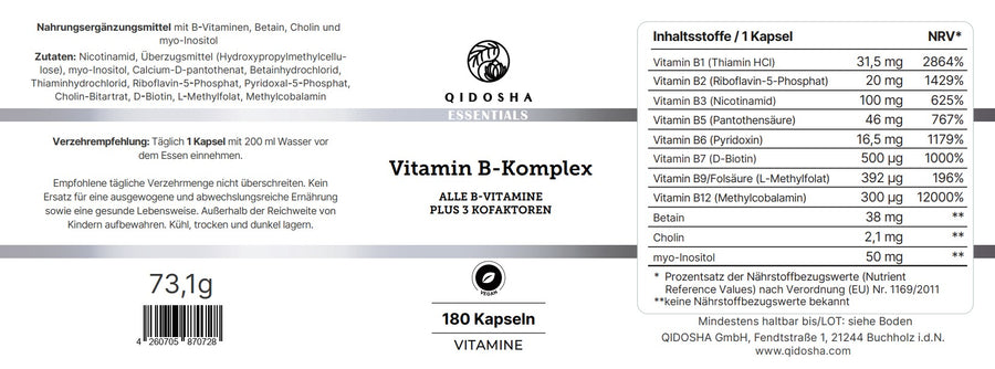 Vitamin B Komplex bioaktiv mit Kofaktoren im Glas