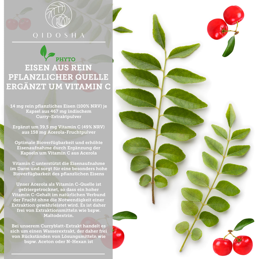 Železo (rastlinsko) iz ekstrakta curryjevih listov in naravni vitamin C iz acerole