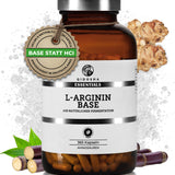 QIDOSHA Essentials L-Arginin Base im Glas: 365 vegane Kapseln, laborgeprüfte Qualität, ohne Füll- oder Zusatzstoffe, aus Zuckerrohr und Topinambur fermentiert, in umweltfreundlichem Braunglas.