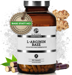 QIDOSHA Essentials L-Arginin Base im Glas: 365 vegane Kapseln, laborgeprüfte Qualität, ohne Füll- oder Zusatzstoffe, aus Zuckerrohr und Topinambur fermentiert, in umweltfreundlichem Braunglas.