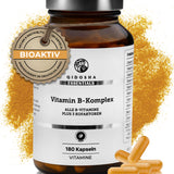 Vitamin B Komplex bioaktiv mit Kofaktoren im Glas, 180 vegane Kapseln. Premium, laborgeprüft, ohne Zusatzstoffe, produziert in Deutschland von QIDOSHA Essentials.