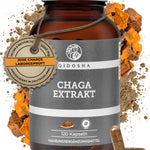Chaga Extrakt im Glas: Premium, laborgeprüfte Qualität. Vegane, nachhaltige Chaga-Pilz-Kapseln von QIDOSHA, ohne Zusatzstoffe, hergestellt in Deutschland. Enthält 120 Kapseln à 500 mg.
